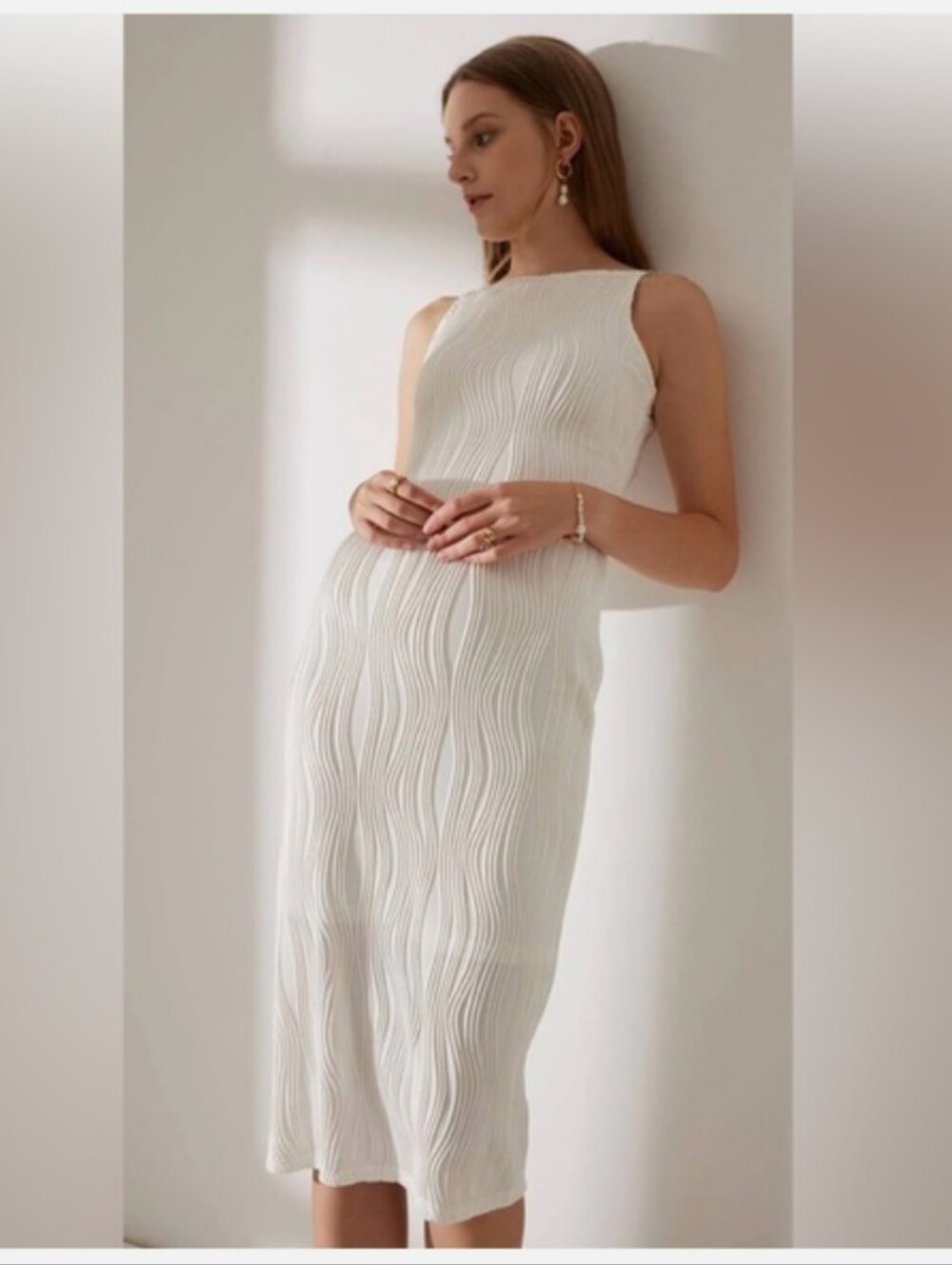 RIHOAS White Textured Midi Dress
